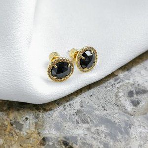 Gold Stud Pave Black CZ Earrings